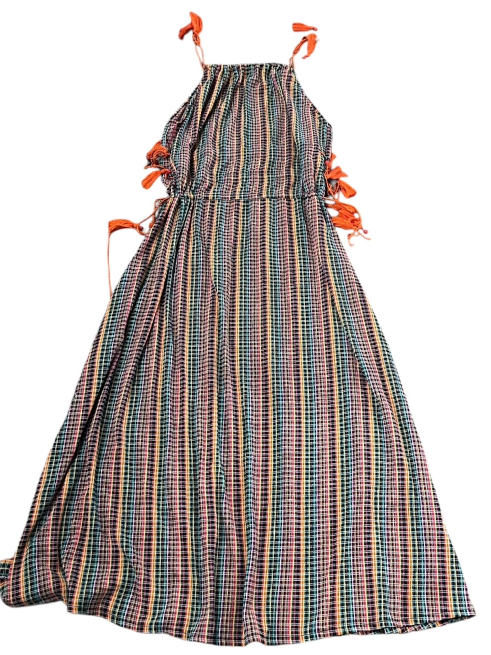 Zara Multicolored Plaid Tassel Maxi Dress Size Small - Picture 2 of 14